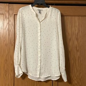 H&M long sleeve off white blouse with hearts size 12